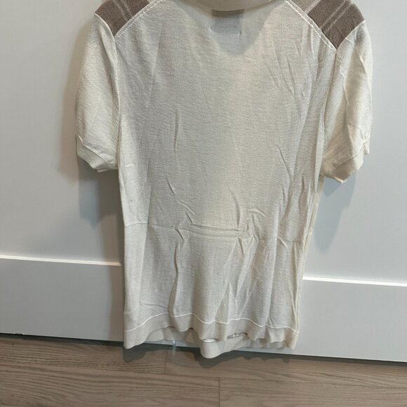 Abercrombie & Fitch Knit Polo Shirt – Cream & Taupe Striped, Size S - Picture 2 of 2